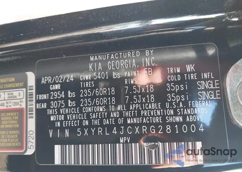 2024 Kia Sorento S z USA, uszkodzony, nr VIN 5XYRL4JCXRG281004